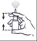 Line drawing of a hand pressing a spray bottle downward