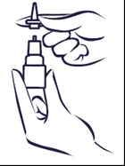 Line drawing of two hands holding a medical device for administration