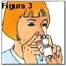 Ilustración de una mujer con cabello corto rubio que utiliza un spray nasal sosteniendo el frasco cerca de la nariz con una mano