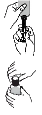 Dibujo en blanco y negro que muestra dos manos insertando una aguja en un frasco y otras dos manos sujetando el frasco