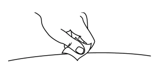 Dibujo lineal que muestra una mano presionando una compresa o gasa sobre la superficie de una piel o herida