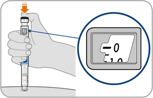 One hand pressing the injection button on a pen device