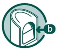 Technical circular diagram showing a white medical device with a