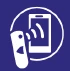 White icon on blue background showing a smartphone with signal waves coming from a portable remote-control-shaped medical device