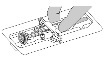 Two hands holding a cylindrical medical device upright