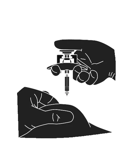 Black silhouette of two hands gripping and preparing a medical device for use