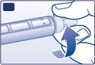 A hand rotating the end portion of an injective pen downward