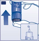 Blue illustration showing a hand pushing downward on a medical device