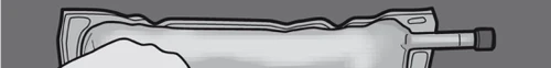Stylized black and white drawing of a horizontal glass vial with a dark cap and narrow neck on a gray background