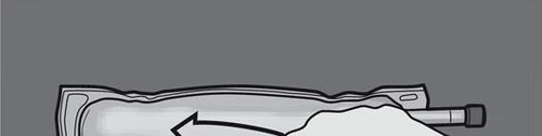 Schematic illustration of a glass vial with a curved arrow indicating the shaking motion of the internal liquid content