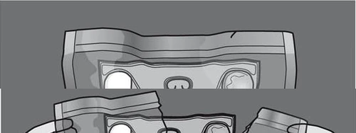 Schematic black and white drawing of an open medicine package with extracted drug sachets placed in front