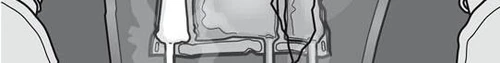 Stylized black and white drawing showing two medicine vials on a stand with connecting tubes between them