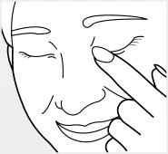 Dibujo lineal de un rostro con los ojos cerrados y una mano que presiona suavemente con el