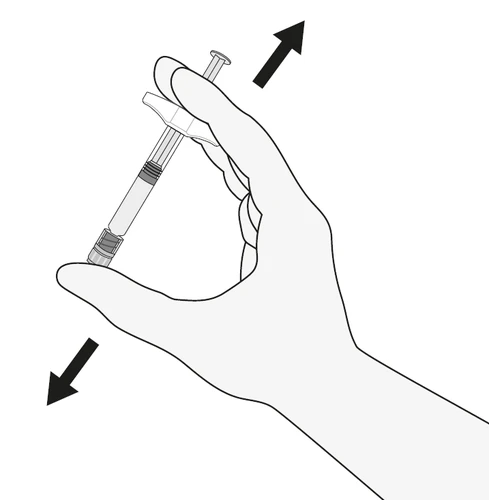 Una mano sostiene una jeringa con movimientos alternativos hacia la