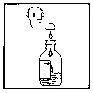 Dibujo esquemático de un vial de vidrio con tapón de rosca que se retira para su uso