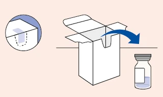 Ilustracja otwartej tekturowej paczki z niebieską strzałką wskazującą na nią