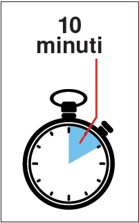 Ikona stopera z niebieskim segmentem wskazującym upływający czas oraz napisem „10 minut” u góry ponad nim