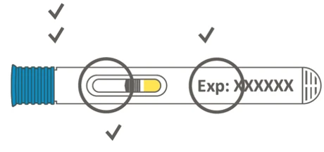 Diagram of a medical device with control indicator and window for expiration date marked as Exp XXXXXX
