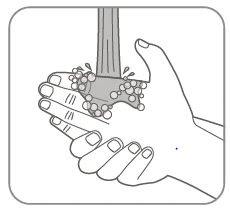 Line drawing of two hands collecting running water flowing from the