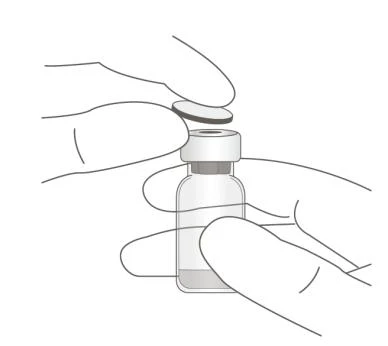 Two hands holding a glass vial while a finger presses on the top of the cap to open or manipulate it
