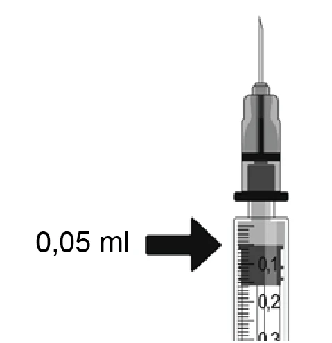 Technical drawing of a syringe with needle pointing upward