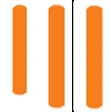 Three orange vertical bars of different lengths separated by a thin black vertical line on a white background