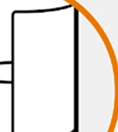 Stylized black and white drawing of a cylindrical container with an orange curved line on the right side on a light gray background