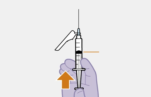 Illustration of a hand holding a syringe with needle pointing away