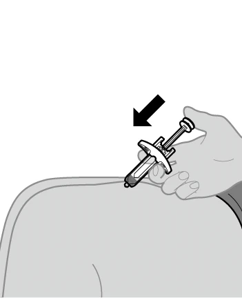 A hand holding an autoinjector preparing to administer an injection