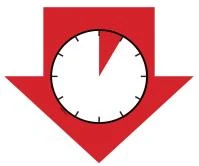 Icono rojo en forma de flecha dirigida hacia abajo con un reloj blanco en el centro que indica un intervalo de tiempo específico