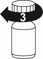 Dibujo esquemático de un frasco con una flecha negra curva que indica una rotación en sentido antihorario acompañada del número 3