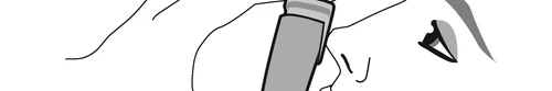 Dibujo en blanco y negro que muestra una mano sosteniendo un dispositivo médico cerca del rostro de una persona para la