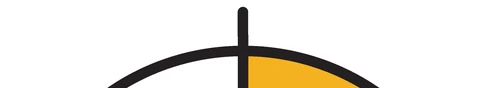 Gráfico semicircular dividido verticalmente por una línea negra con la mitad derecha coloreada en amarillo sobre fondo blanco