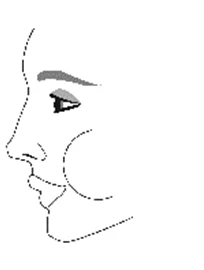 Dibujo estilizado en línea negra de un rostro humano de perfil con ceja, ojo y labios sugeridos sobre fondo blanco