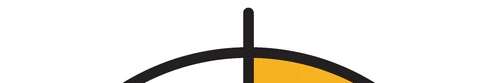Símbolo gráfico estilizado compuesto por una línea vertical negra que atraviesa un arco negro con una sección inferior de color ocre a la derecha