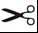 Stylized icon of a pair of open scissors with blades pointing to the left and circular handles on the right