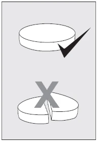 Dibujo de una tableta entera con una marca de verificación y una tableta partida con una cruz encima para indicar que no debe dividirse