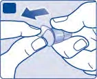 Dos manos sostienen y giran una tapa de plástico transparente hacia la izquierda indicado por una flecha azul oscuro sobre fondo claro