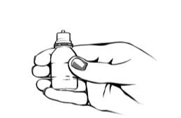 Una mano tiene saldamente un piccolo flacone medico con tappo a vite per la somministrazione del farmaco