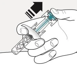 Two hands holding a pre-filled syringe tilted toward the viewer