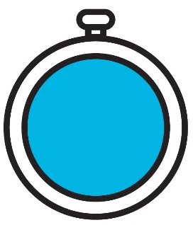 Stylized icon of a stopwatch with black and white border and bright blue inner dial