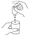 A hand holds an inverted vial to dispense liquid drops into a glass held by a second hand
