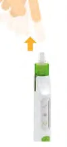 Ilustración de una pluma inyectable blanca con detalles verdes con una flecha naranja apuntando hacia el