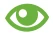 Icono estilizado de un ojo de color verde con pupila y reflejo de luz blanca sobre fondo transparente