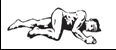 Dibujo en blanco y negro de una persona desnuda tumbada boca abajo con las piernas dobladas y el torso ligeramente elevado sobre una superficie plana