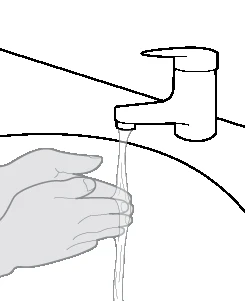 Dibujo lineal de manos que se lavan bajo un chorro de