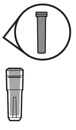 Dibujo técnico de un recipiente cilíndrico gris con un aumento circular que muestra el detalle de la tapa superior