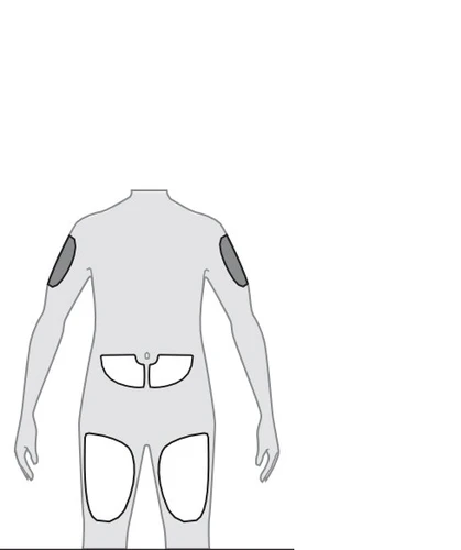 Esquema del cuerpo humano visto por la espalda con áreas grises en los brazos y áreas blancas en la parte baja de la espalda y en los muslos