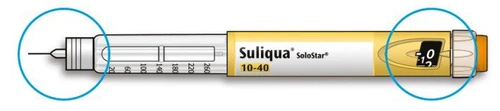 Długopis iniekcyjny Suliqua SoloStar z dawką 10-40 z wskazówkami dotyczącymi końcówki...