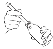 Line drawing of two hands inserting an